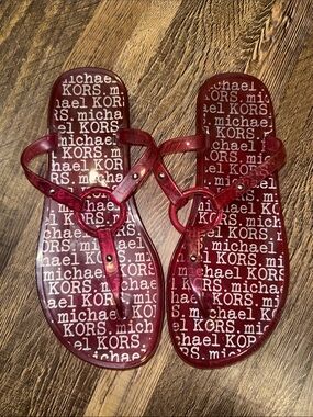 Michael Kors Transparent Red Logo Ring Thong Sandals